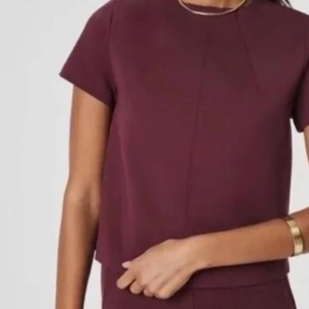 Spanx Perfect Funnel burgundy structured short-sleeve Top